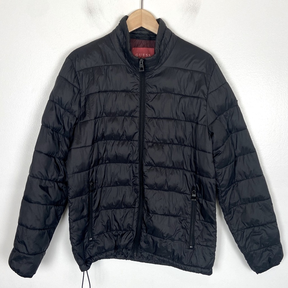 Guess Men's Packable Puffer Jacket Size Small Color Black Mock Neck Quitted